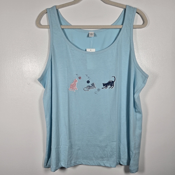 NEW Kim Rogers Blue Kitty Cats Playing Ball Of Yarn Tank Top Size XL - Picture 1 of 7